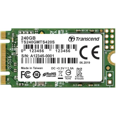 Твердотельный накопитель Transcend SSD 420S, 240GB, M.2(22x42mm), SATA3, 3D TLC, R/W 500/430MB/s, IOPs 40 000/75 000, TBW 80, DWPD 0.3 (3 года)