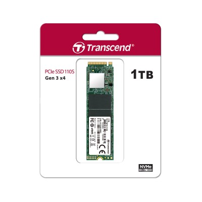 Твердотельный накопитель Transcend SSD MTE110S, 1024GB, M.2(22x80mm), NVMe, PCIe 3.0 x4, 3D TLC, R/W 1700/1400MB/s, IOPs 200 000/300 000, TBW 400, DWPD 0.2 (5 лет)